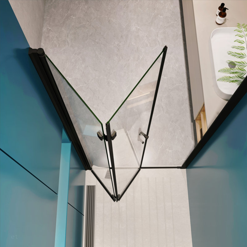 Porte de douche pivotante universelle à ajustement de 1 3/8 po, avec finition en verre trempé de 1/4 po 3072, Noir mat