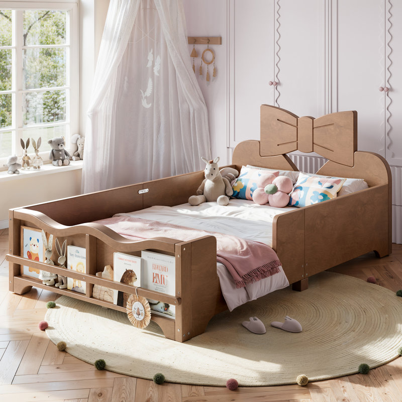 Lit plateforme simple pour enfant avec garde-corps complet Tête de lit Bowknot
