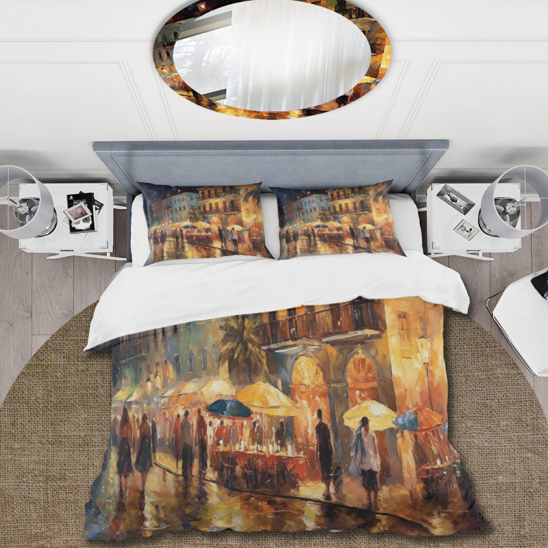 Brown and Green Cityscape Microfiber Duvet Cover Set