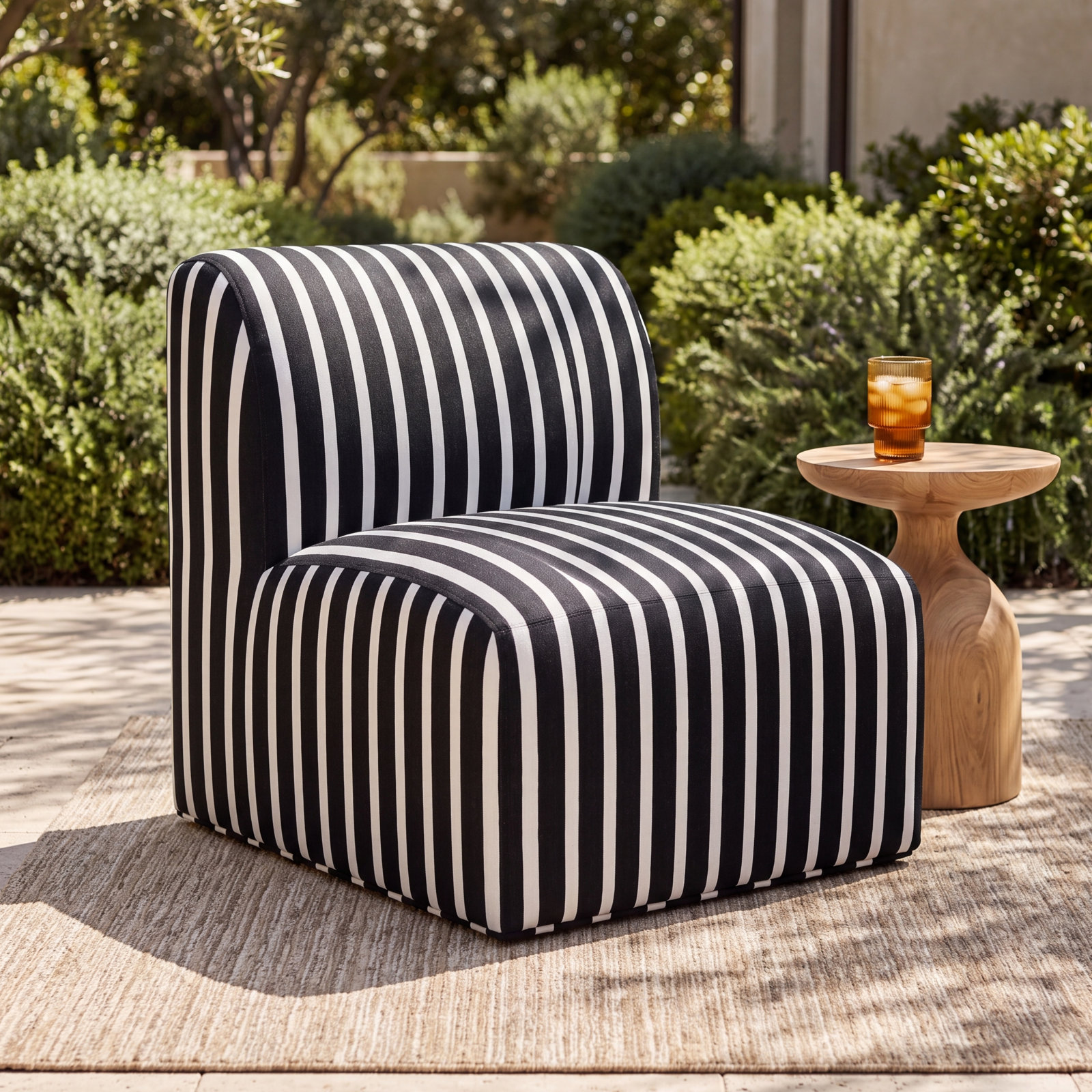 Eliana Sunbrella® Patio Lounge Chair, Shore Classic Black Stripe Sunbrella®