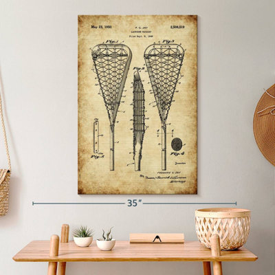 Lacrosse Racquet Brevet - reproduction d'art sur toile tendue
