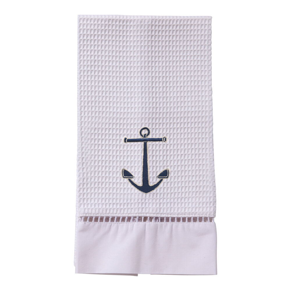  Anchor Bath Hand Towel 2 Pcs Absorbent Nautical White