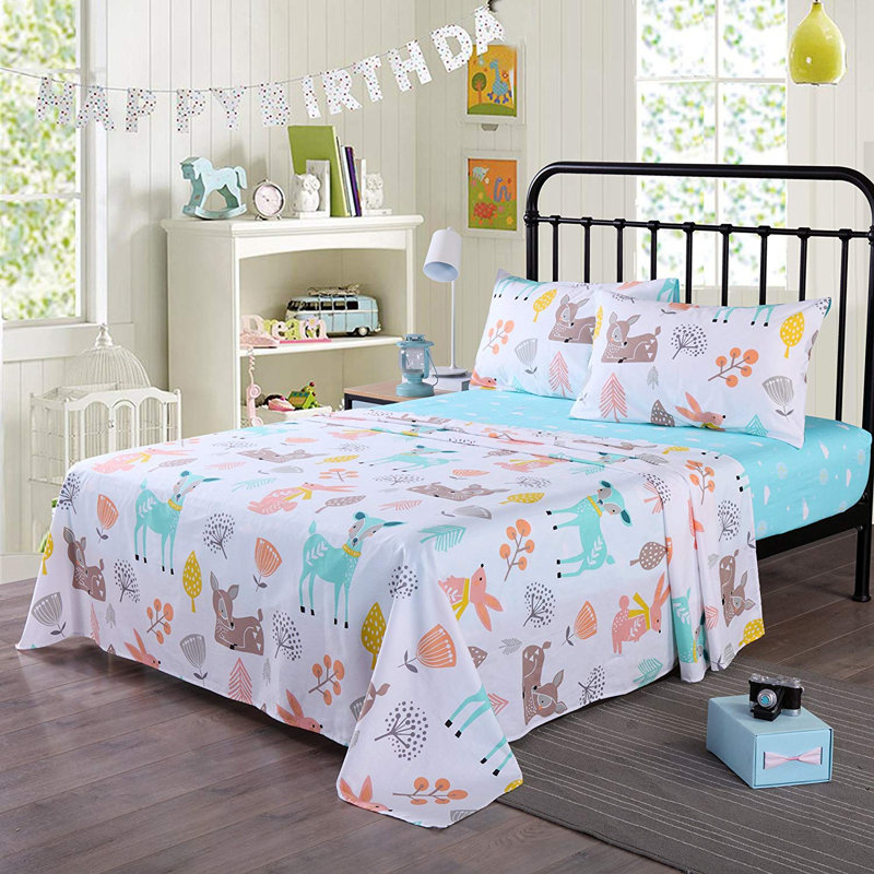 100% Cotton Animal Print Sheet Set, Twin Sheet Set with 2 Pillowcases