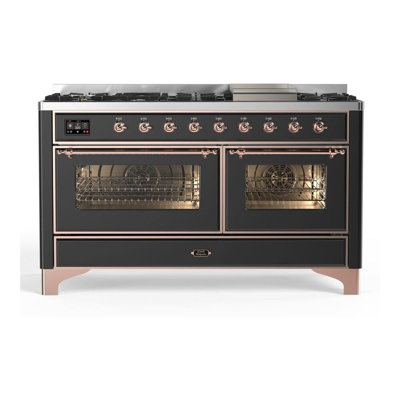 ILVE Majestic II Series 60 inch Dual Fuel Range with 9 Burners, Griddle (Glass Door, Natural Gas)