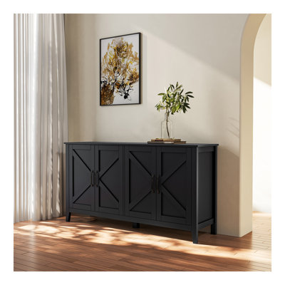 Armoire avec 4 portes et 4 tablettes ouvertes, armoire de rangement autoportante pour plancher, vestibule, salon, chambre à coucher, bureau