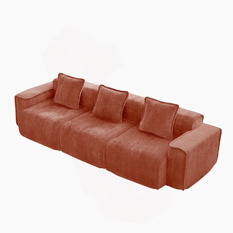 Streamlined Design Deep Seat Modular 4 Seat Boneless Sofa With French Edge Piping,No Assembly Required, Modern Modular 4 - Seat Sofa Couch With Throw Pillows,Velvet Fabric Green