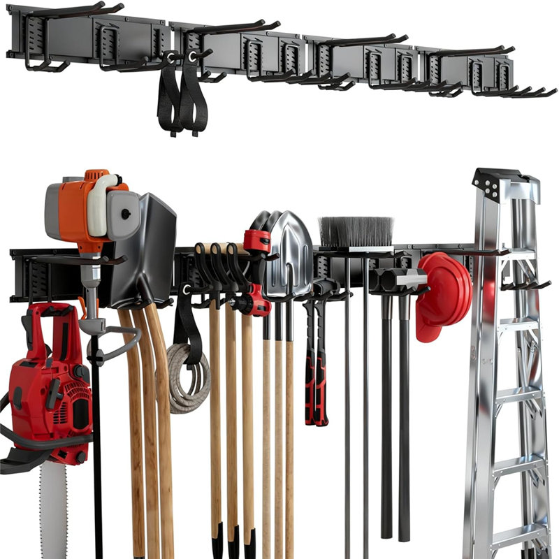 4PCS Garage Tool Storage Rack, Heavy Duty Garage Storage Organizer Rack System Wall Mounted Tool, 4" H x 66" W x 9.8" D
