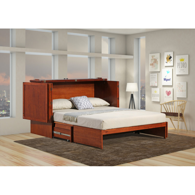 Grand lit escamotable en bois massif avec matelas Mccutchen, Cerisier