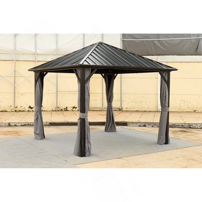 10*10FT Patic Gazebo,Aluminum Gazebo With Steel Canopy,Outdoor Permanent Hardtop Gazebo Canopy For Patio, Garden, Backyard