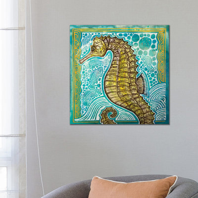 Lined Seahorse 1 Piece Wrapped Canvas Wall Art