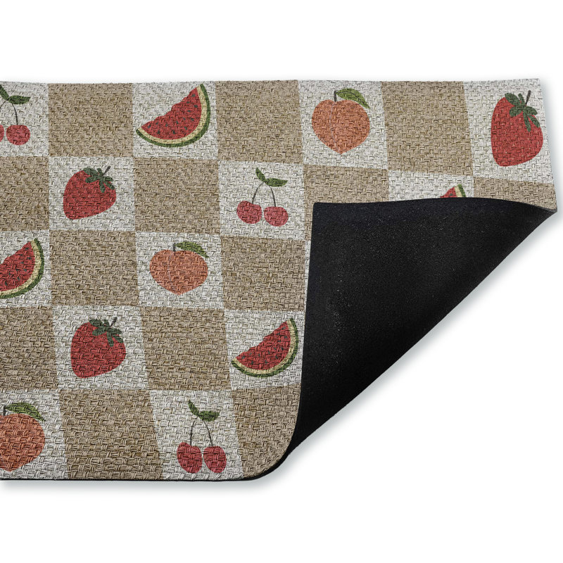 Soft Fruits Checkered Outdoor Door Mat, design by Lil' Rue, 18"x30"