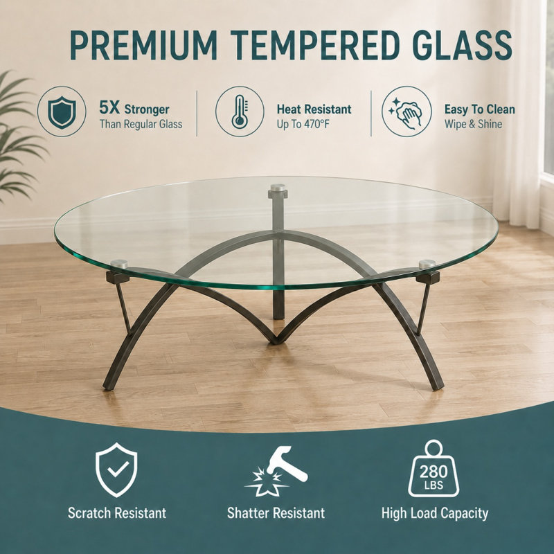 L x W Glass Round Bevelled Edge Table Top, 24"
