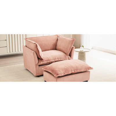 Fauteuil rose confortable et siège en tissu de chenille de 39,8 po de largeur, chenille incurvée pour le confort des accoudoirs, support