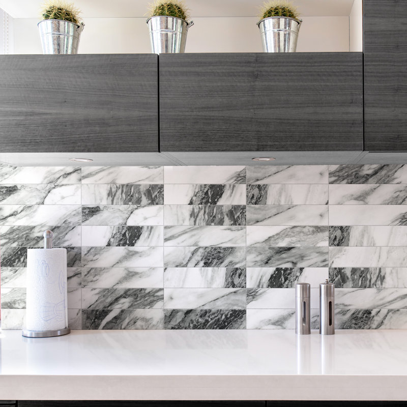 Touche 2-7/8 In. X 11-3/4 In. Porcelain Floor And Wall Tile, Gray/White