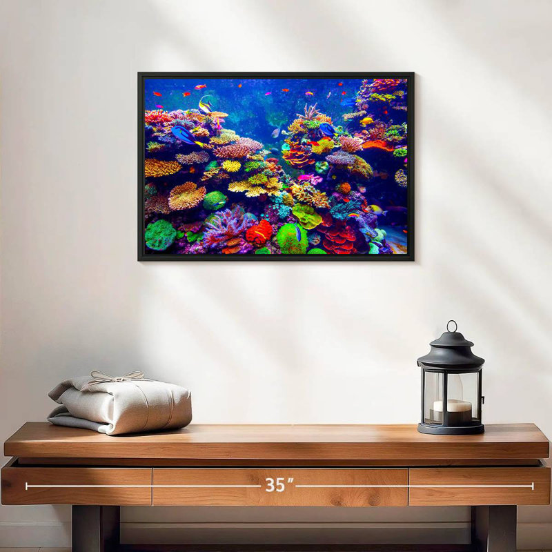Paysage vibrant sous l'eau, 19 po x 13 po, Cadre flottant noir
