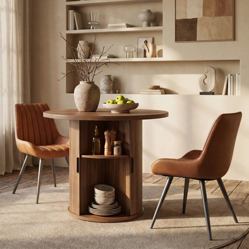 Ensemble de table de salle à manger 31,5 "/ 47" en bois avec tablette de rangement semi-ouverte, comprenant 2 à 4 chaises rembourrées en tissu