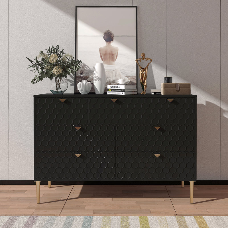 Modern 7-Drawer Storage Cabinet: Solid Wood Organizer, Black