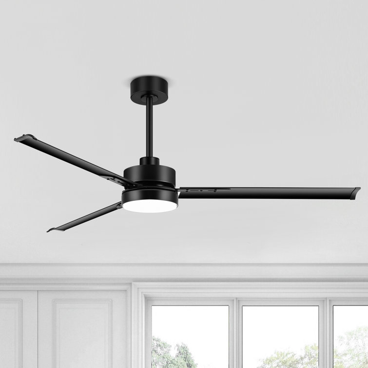Chaffins Large Matte Black Indoor/Covered Outdoor Ceiling Fan with Light and Remote, 3 Aluminum Blades, 6-Speed Quiet DC Motor, LED Tri-Color Temperature, Memory Function, Timer, 6''/12'' Downrods