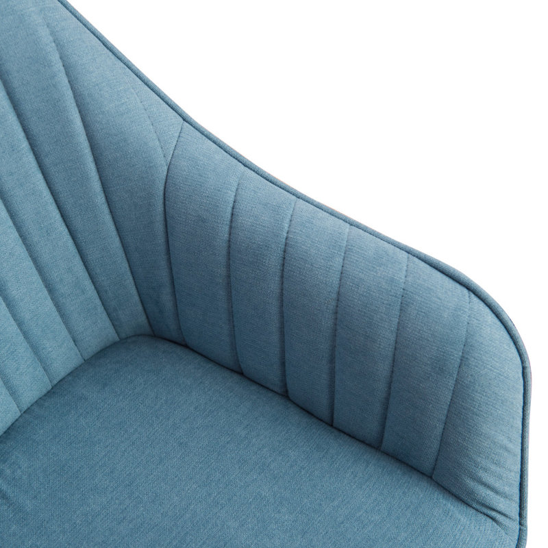 23" Yellow And Natural Fabric And Wood Swivel Arm Chair, Blue 