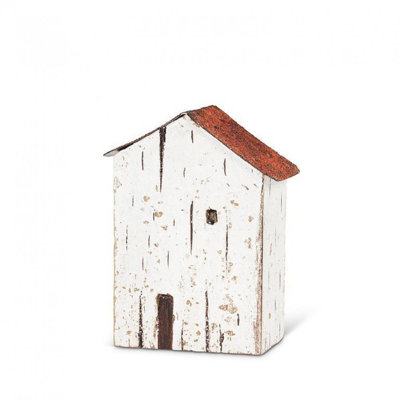 Mini figurine de maison blanche au bord de la mer avec toit rouge