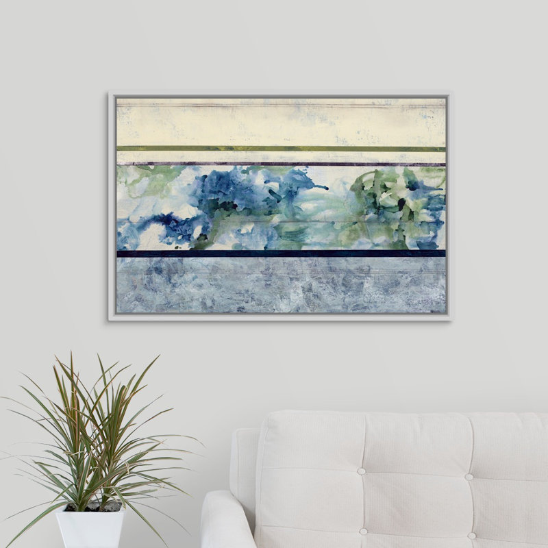 « water variations », peinture sur toile, H 21,7 po x l 31,7 po x P 1,75 po, Cadre flottant blanc