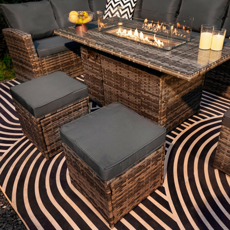 Rosen 9 Seater Left Facing Corner Sofa Fir Pit Table Sets , Without Rain Cover