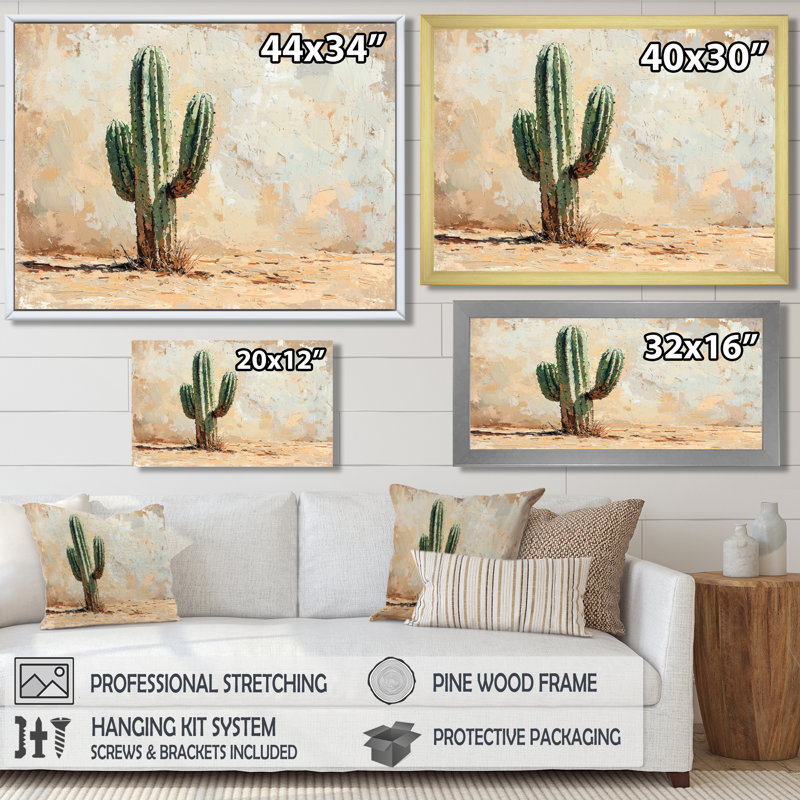 Marth, cactus dans le désert II - cactus, art mural, H 30 po x l 40 po, Cadre flottant, Doré