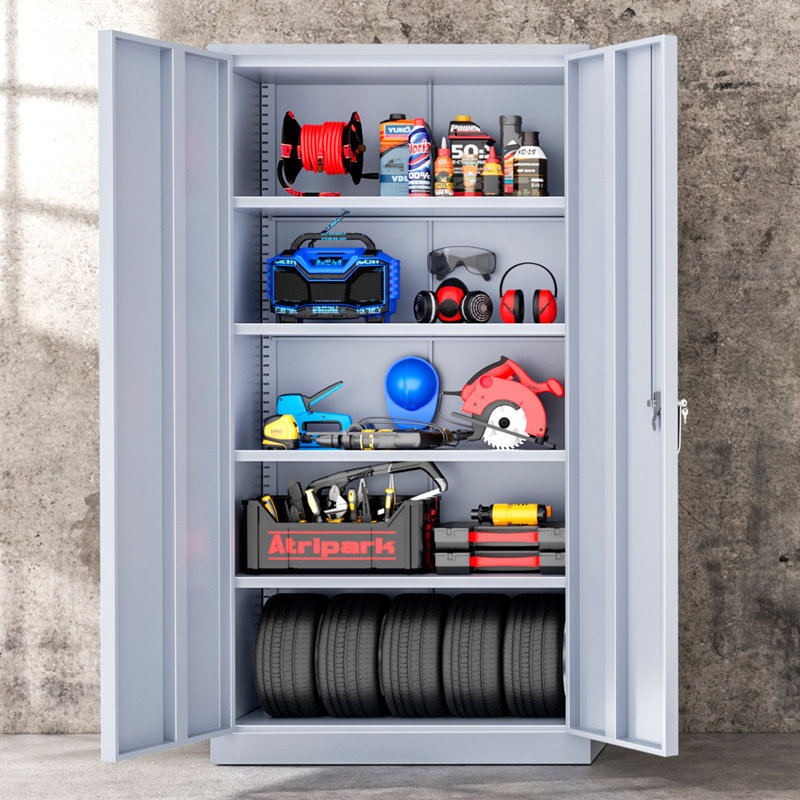 Dark Gray Lockable Office Cabinet with Adjustable Shelving