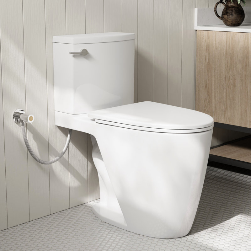 Toilette deux pièces à hauteur de chaise Los Flexi de 17 po, toilette blanche ADA avec chasse d'eau sur jante, chasse simple 1,28 GPF, siège à fermeture en douceur, installation brute de 12 po
