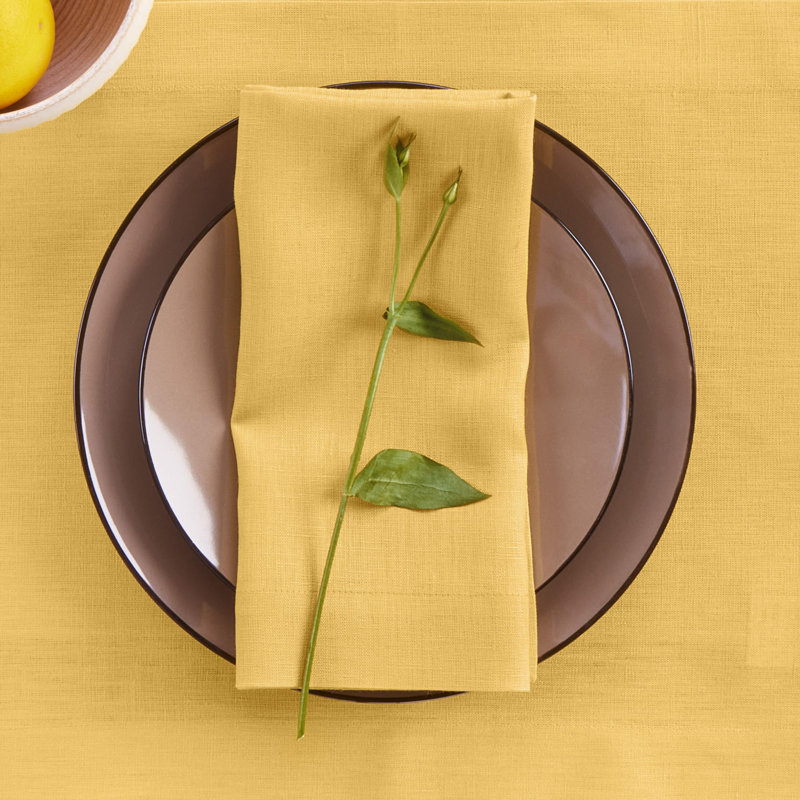 100% Pure Linen Dinner Napkins - Fete, Mustard Yellow