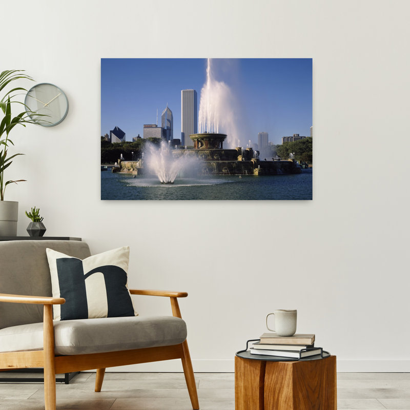 Fountain In A Park Buckingham Fountain Grant Park Chicago Cook County Illinois USA by Ron Schramm - Wrapped Canvas Print