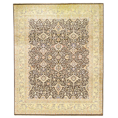Tapis brun et doré de haute qualité noué à la main