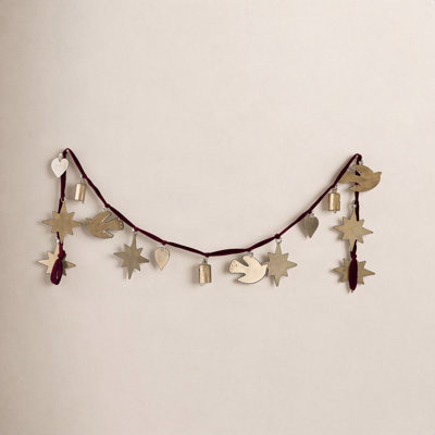 CHRISTMAS CHARM GARLAND WITH MAROON VELVET RIBBON