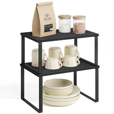 2-Pack Stackable Expandable Cabinet Shelf Organizers, Kitchen Counter Storage Riser & Spice Rack for Pantry and Cupboard
