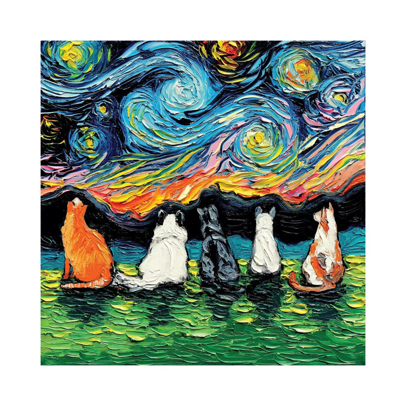 Starry Cats by Aja Trier - Painting, No Frame, 93.98 cm H x 93.98 cm W x 1.91 cm D