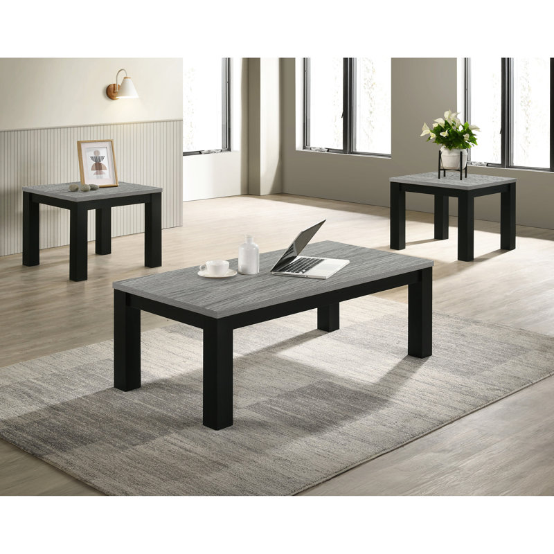 Arrangement de table noir et gris élégant pour la maison - Ensemble de tables basses et tables de bout en bois 3