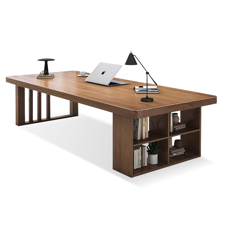 Nut-brown Rectangular Solid Wood desk, 29.53" H x 94.49" W x 39.37" D