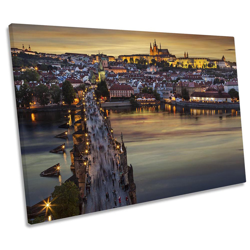 Z0424 Prague City Skyline Sunset - Wrapped Canvas Print, 30.5cm H x 45.7cm W x 2cm D
