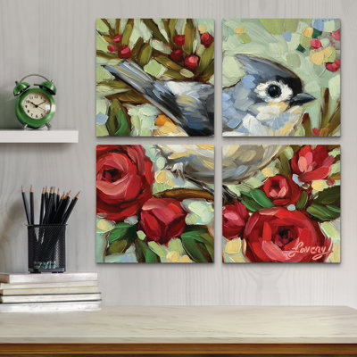 Ensemble de 4 panneaux d'art mural - "Curious Friend" par Andrea Lavery, pour un salon, une chambre à coucher ou un bureau 