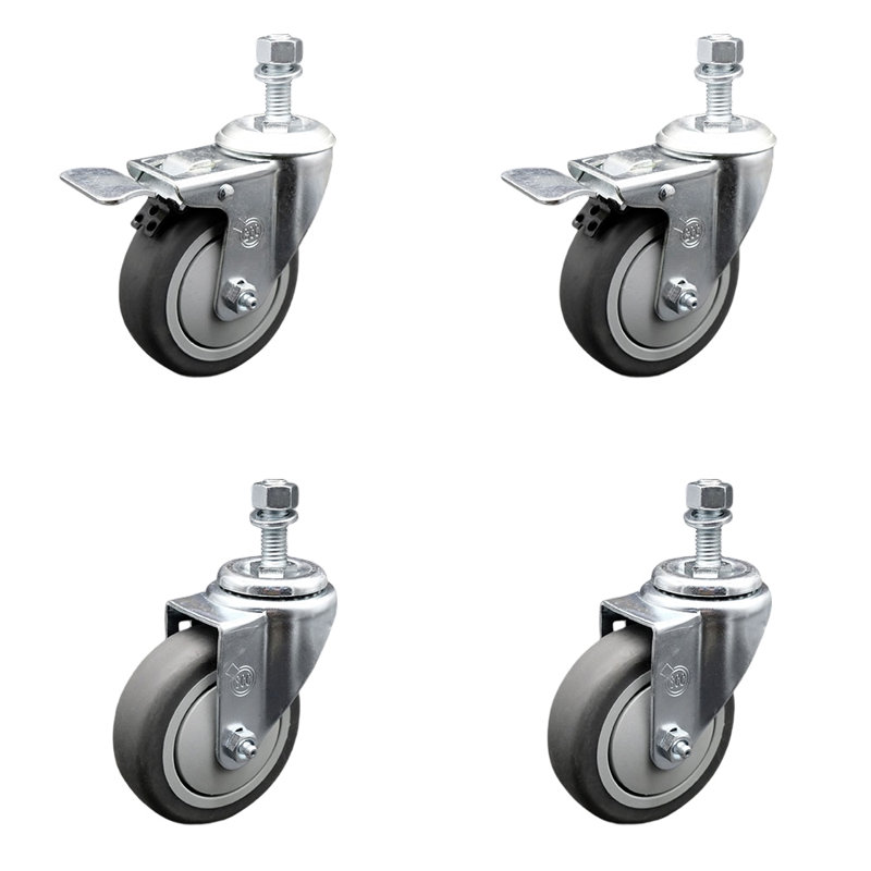 Jeu de roulettes pivotantes en caoutchouc 12mm