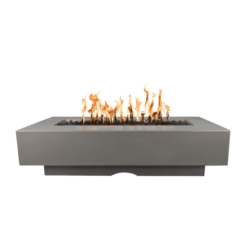 Del Mar Rectangle Concrete Smokeless Fire Pit Table, Ash, 15" H x 72" W x 28" D, Propane