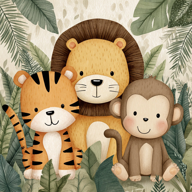«Jungle Friends I», art mural sur toile tendue, H 16 po x l 24 po