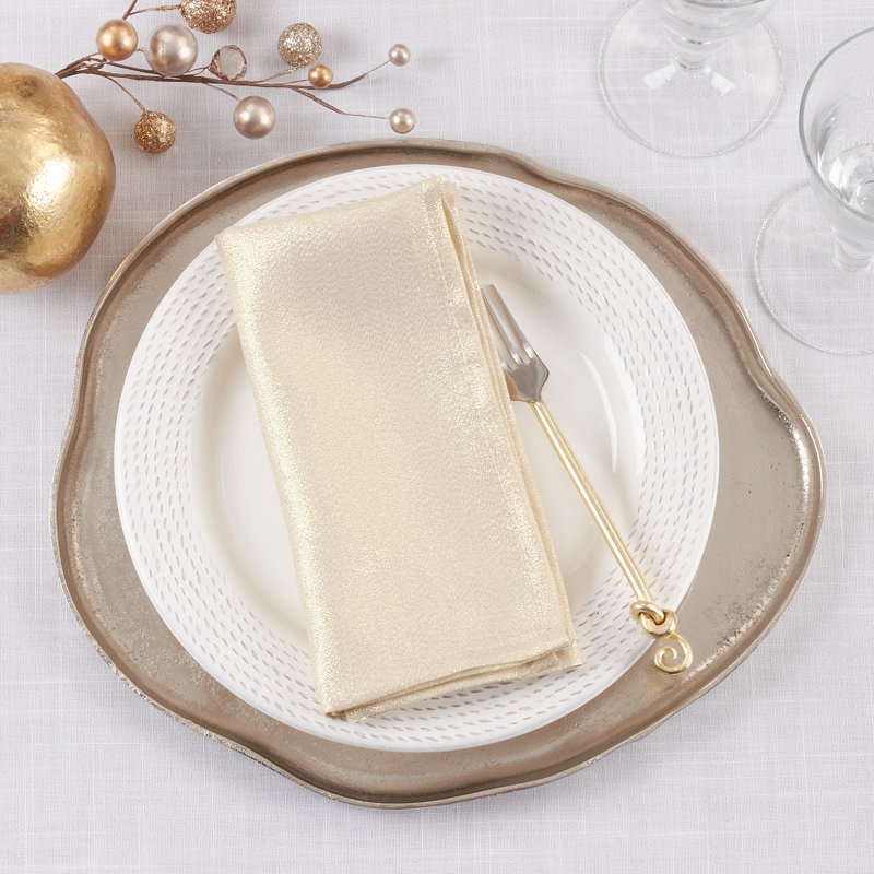 Shimmering Beige Polyester Dinner Napkins Set of 4