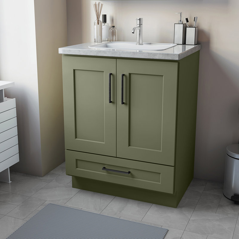 Armoire de salle de bain en bois massif prêt à assembler avec comptoir Shaker - comptoir non inclus, Vert sauge