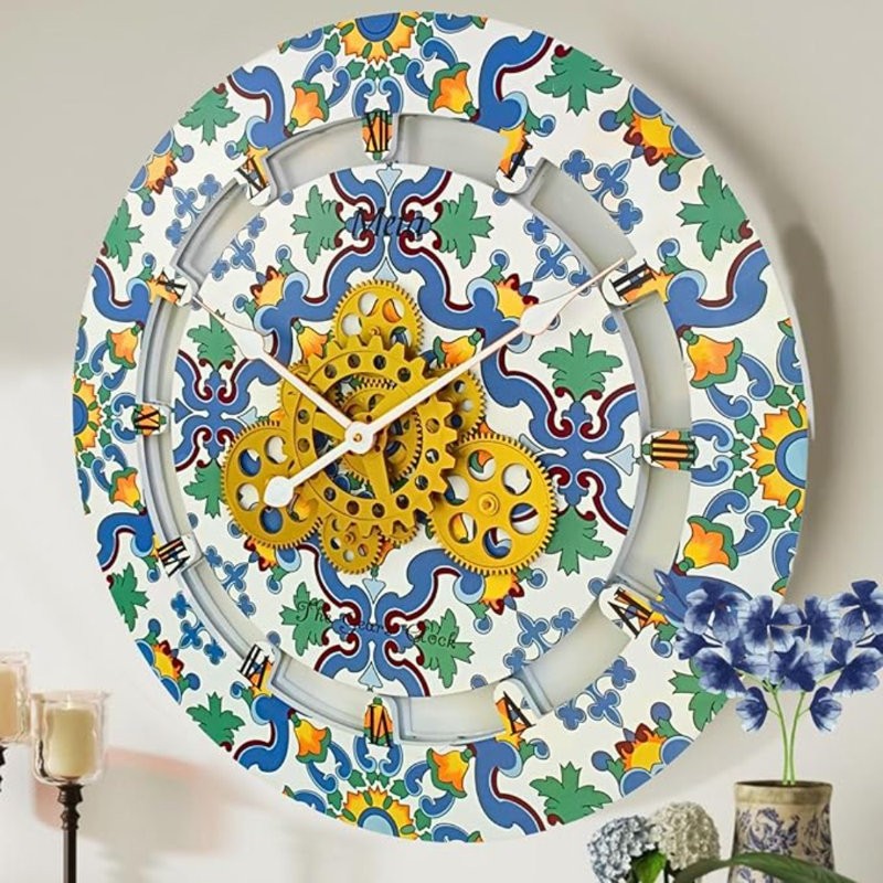 Horloge murale The The Gears, Italie, avec engrenages en mouvement (Meta, rond de 24 pouces)