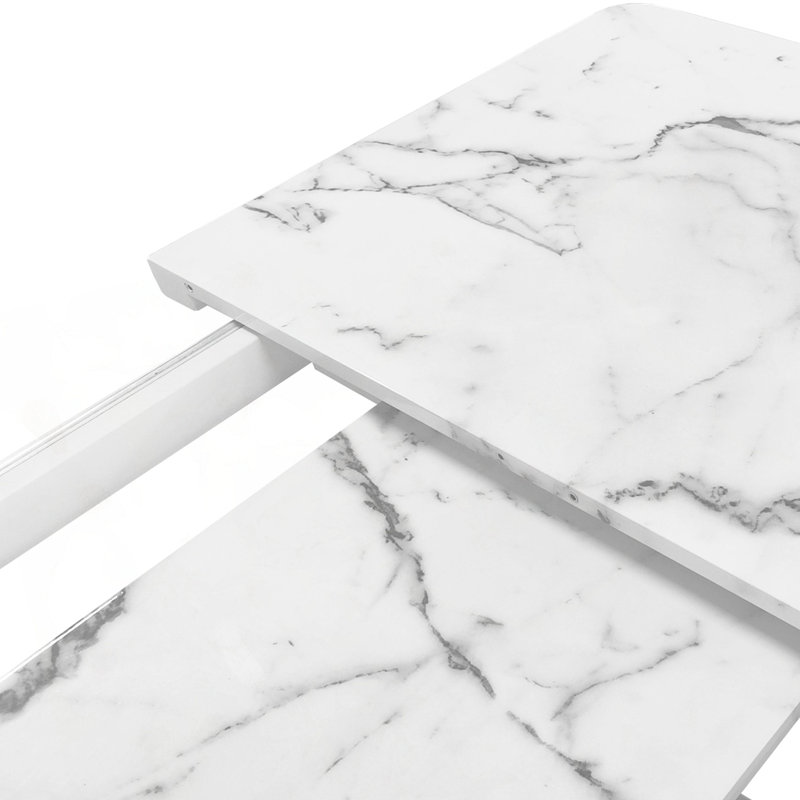 Modern Rectangle Dining Table, printed  marble White