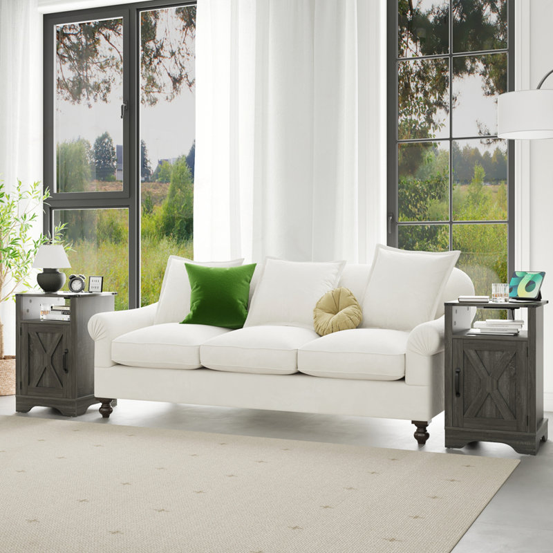 Wooden Rustic End Table 2 Sets, Dark Gray