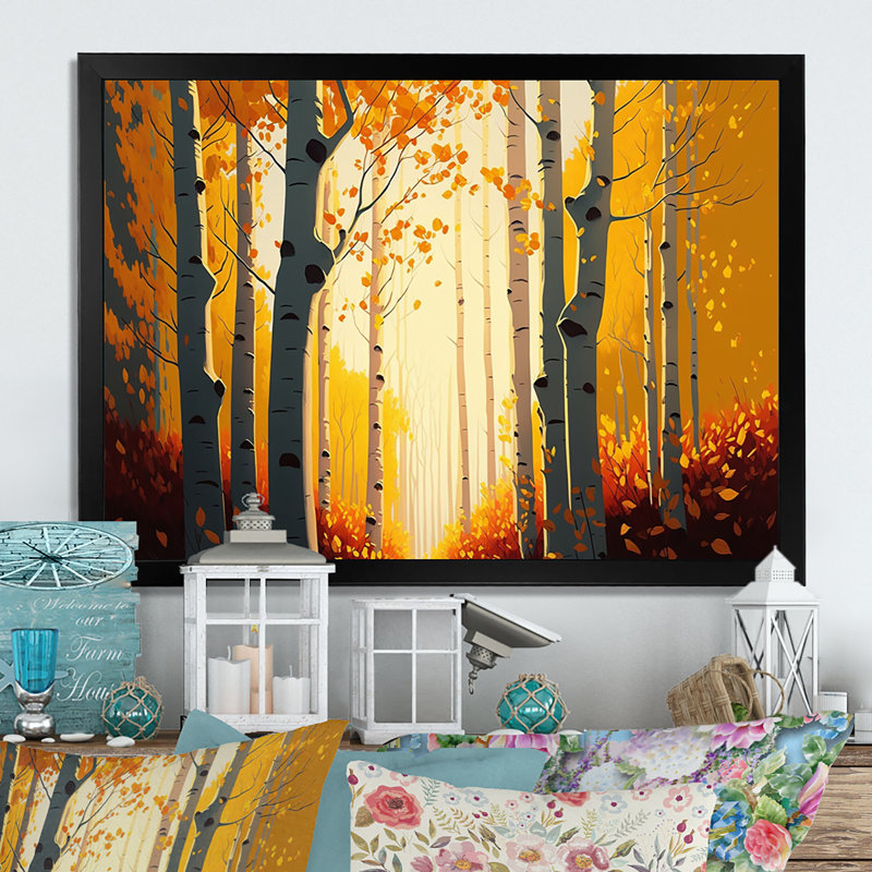 Golden Hour Birch Trees VII - impression de paysage de forêt, Impression noire sur toile encadrée, H 12 po x l 20 po x P 1 po