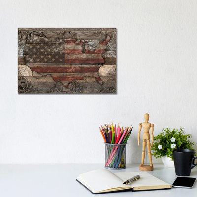 USA Map Old Country by Diego Tirigall - Wrapped Canvas Print
