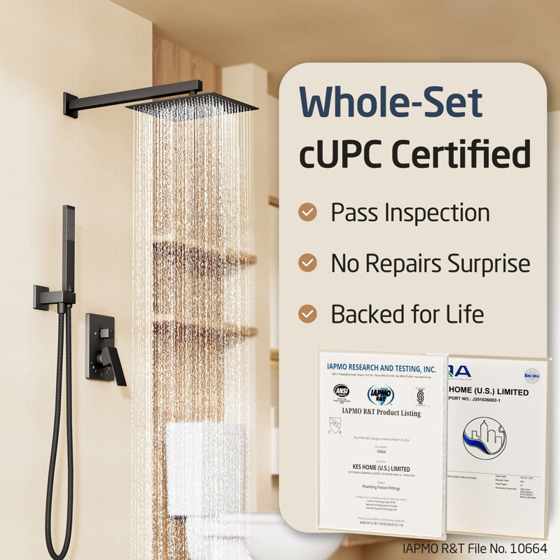 KES Rainfall 12 Inch Shower System with Handheld Shower Valve and Trim Kit Pressure Balance Matte Black